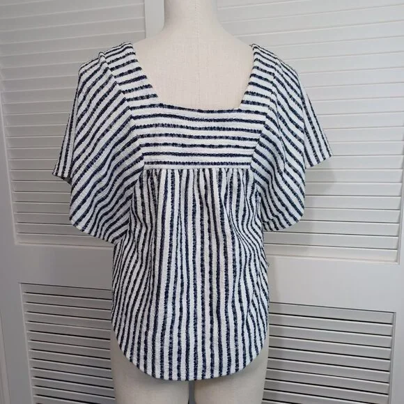 Madewell Butterfly‎ Top Womens Sz Small Isley Stripe Black White Square Neck - Picture 8 of 13